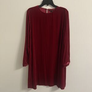 Eileen Fisher Ruby Red Silk Velvet Crew Neck Knee Length Dress Sz XS NWT $348